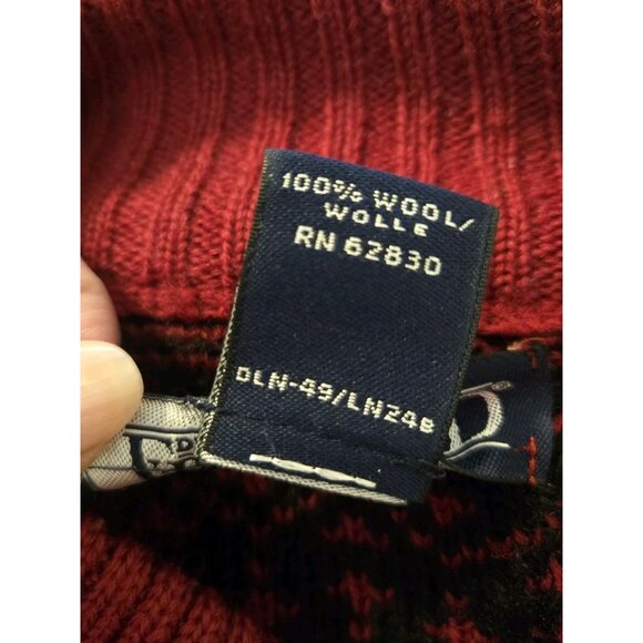 Lands End Red 100% Wool Sweater Cardigan L 14-16 Womens Fair Isle Full Zip - Picture 7 of 7